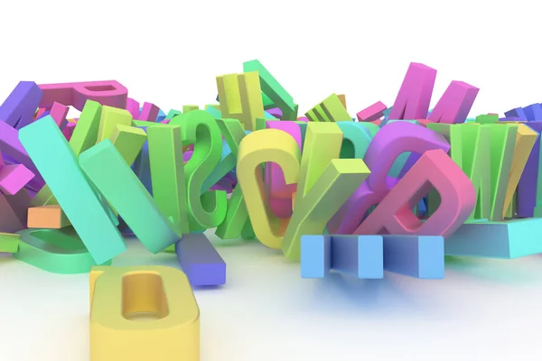 Abstract CGI typography, letter of ABC, alphabet. Good for web page, wallpaper, graphic design, catalog, texture, background. Colorful 3D rendering. Shape, concept, education & pattern.