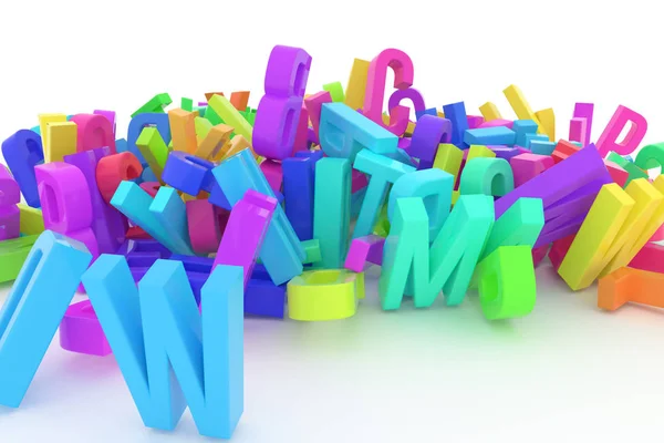 Decorative, illustrations CGI typography, letter of ABC, alphabet. Good for design texture, background. Colorful 3D rendering. Symbol, pile, creativity & kindergarten.