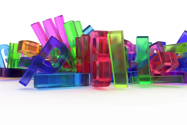 Alphabet, letter of ABC. Good for web page, wallpaper, graphic design, catalog, texture or background. Colorful transparent plastic or glass 3D rendering. Education, bunch, pattern & modeling.