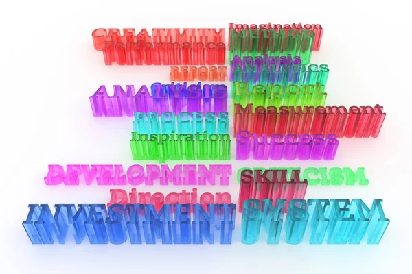 Synthèse Fond Mots Clés Liés Entreprise Typographie Cgi Coloré Plastique — Photo