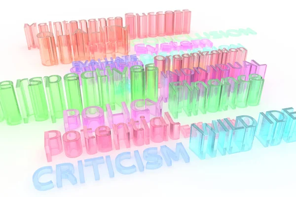 Colorido Plástico Transparente Vidrio Renderizado Tipografía Cgi Palabras Clave Negocios —  Fotos de Stock