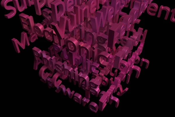 Keywords, computer or IT related, CGI typography with dark background. For web page, wallpaper, graphic design, catalog, texture or background. 3D rendering.