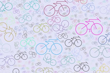Web sayfası, grafik tasarım, katalog veya doku, Bisiklet el çizilmiş anahat için arka plan. Karikatür tarzı vektör.