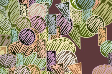 Soyut kavramsal elle çizilmiş karışık veya birden fazla şekil. Web sayfası, grafik tasarım, katalog, doku veya arka plan için iyi. Karikatür tarzı vektör.