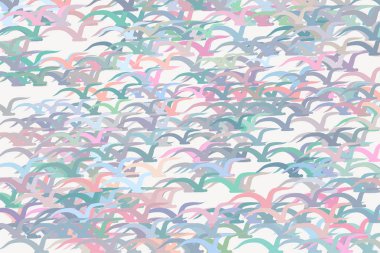 Uçan kuşlar, grafik tasarım, katalog, tekstil veya doku baskı ve arka plan için sanatsal soyut elle çizilmiş. Karikatür tarzı vektör.