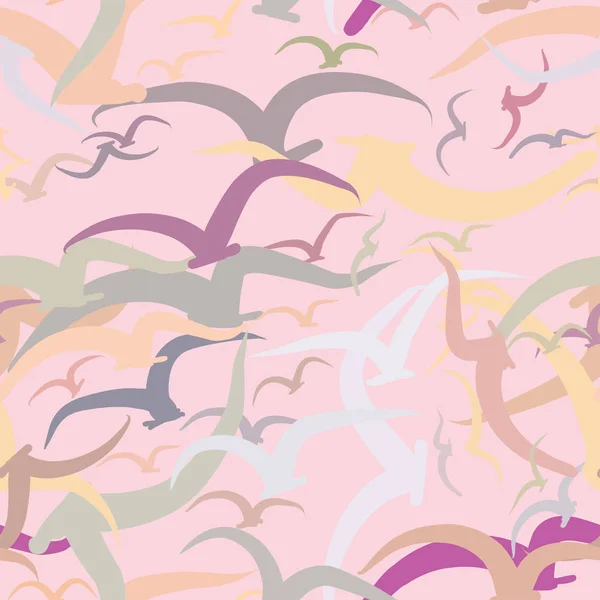 Fondo Abstracto Sin Costuras Con Aves Voladoras Dibujos Animados Estilo — Vector de stock