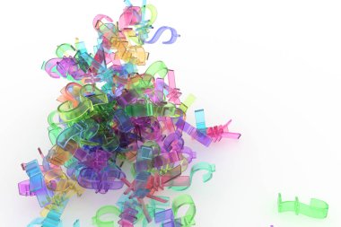 Renkli şeffaf plastik ya da cam 3d render. Para birimi işareti temsil para ya da kar CGI tipografi, tasarım ve grafik kaynak için arka plan soyut, demet.