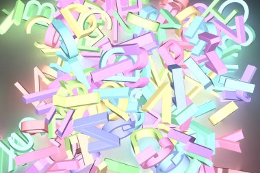 Neon 3d render büyümek. Soyut mektup Abc alfabetik karakter CGI tipografi. Web sayfası, grafik tasarım, doku, arka plan için.