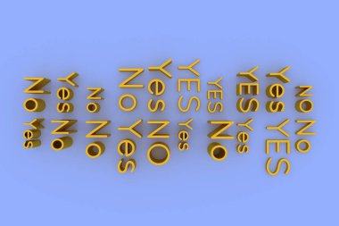 Altın rengi 3d render. Karakter Evet ya da Hayır, illüstrasyonlar CGI tipografi, grafik tasarım, duvar kağıtları, kitapçıklar için.