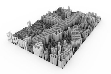 Siyah ve beyaz B&W 3d render. Arka plan soyut, geometrik yapısı blok şekil kompozisyon, tasarım ve grafik kaynak için. Beyin fırtınası.