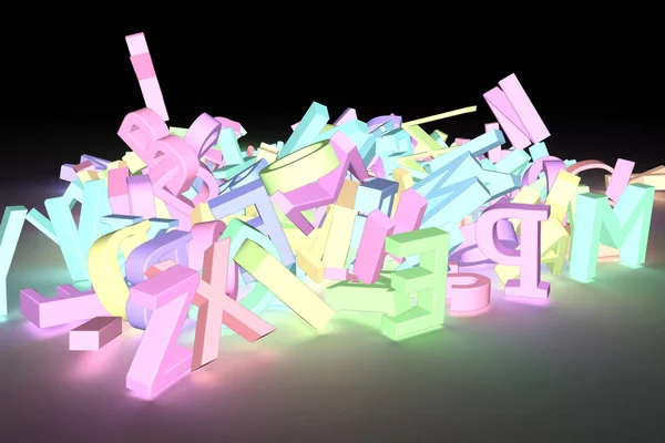 CGI typography, alphabetic character letter of ABC, for design texture or background. Grow neon 3D rendering.
