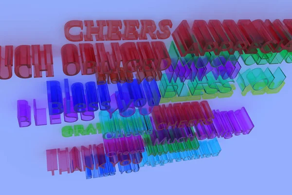 Thank you, character, CGI typography. For web page, wallpaper, graphic design, catalog, texture or background. Colorful transparent plastic or glass 3D rendering.