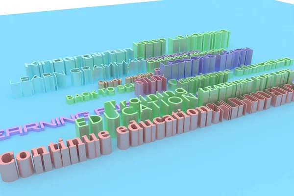 五颜六色的3D 教育相关关键字 Cgi 排版插图 用于平面设计 小册子 — 图库照片