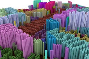 Renkli 3d render. Blok geometrik yapı soyut, kompozisyon, web sayfası, grafik tasarım, doku ve arka plan için şekil.
