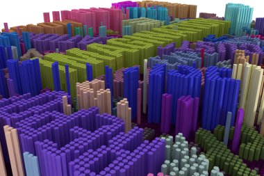 Hayal gücünün anahtar kelime. Şekil kompozisyon, tasarım doku veya arka plan için geometrik yapı bloğu. Renkli 3d render.
