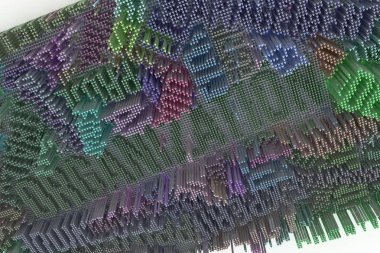 Örgütün anahtar kelime. Geometrik yapı bloğu, şekil kompozisyon, grafik tasarım, duvar kağıtları, kitapçıklar için illüstrasyonlar. Renkli 3d render.