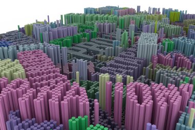 Projenin anahtar kelime. Şekil kompozisyon, tasarım doku veya arka plan için geometrik yapı bloğu. Renkli 3d render.