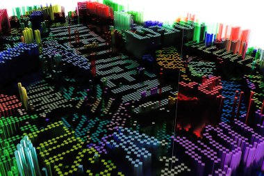 Anahtar sözcük, akıllı. Şekil kompozisyon, tasarım doku veya arka plan için geometrik yapı bloğu. Renkli 3d render.