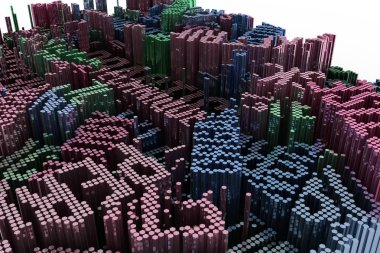 Anahtar kelime uygulaması. Blok, geometrik yapısı, şekli kompozisyon. Web sayfası, duvar kağıdı, grafik tasarım, katalog, doku veya arka plan için. Renkli 3d render.