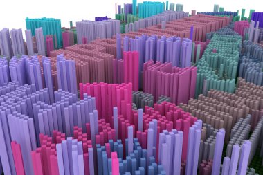 Anahtar kelime iyileştirme. Renkli 3d render. Şekil kompozisyon, tasarım doku veya arka plan için geometrik yapı bloğu.
