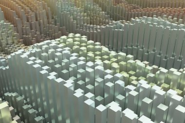 Geometrik yapı bloğu, şekil kompozisyon, grafik tasarım, duvar kağıtları, kitapçıklar için illüstrasyonlar. Renkli 3d render.