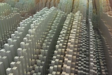 Blok, geometrik yapısı, şekli kompozisyon. Web sayfası, duvar kağıdı, grafik tasarım, katalog, doku veya arka plan için. Renkli 3d render.