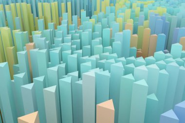 Renkli 3d render. Şekil kompozisyon, blok, geometrik yapısı. Dekoratif, çizimler. Tasarım doku için arka plan.