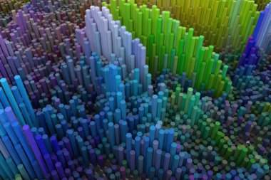 Renkli 3d render. Şekil kompozisyon, tasarım doku veya arka plan için geometrik yapı bloğu.