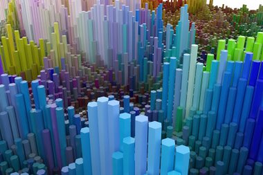 Geometrik yapı bloğu, şekil kompozisyon, grafik tasarım, duvar kağıtları, kitapçıklar için illüstrasyonlar. Renkli 3d render.