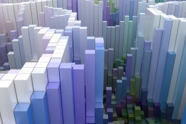 Blok, geometrik yapısı, şekli kompozisyon. Web sayfası, duvar kağıdı, grafik tasarım, katalog, doku veya arka plan için. Renkli 3d render.