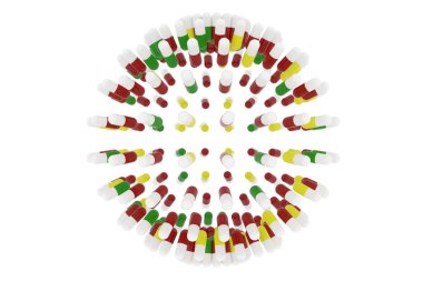 Sağlık kavramsal, kapsül, ilaç veya ilaç, beyaz arka plan üzerinde izole grup ile. Geometrik 3d render.