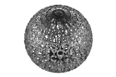 Küre veya alfabe karakteri, CGI tipografi, saydam cam, B&W siyah ve beyaz, grafik tasarım veya arka plan için yapılan gezegen,.