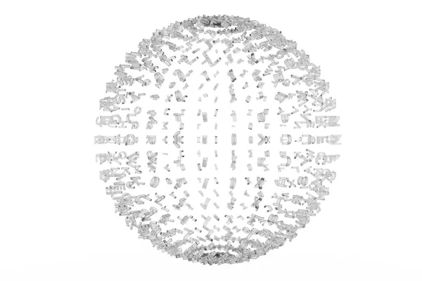 Сфера Планета Состоящая Символов Алфавитов Cgi Типографики Прозрачного Стекла Черно — стоковое фото
