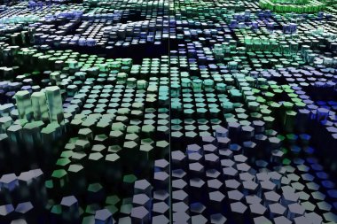 Blok, geometrik yapısı, şekli kompozisyon. Web sayfası, duvar kağıdı, grafik tasarım, katalog, doku veya arka plan için. Renkli 3d render.