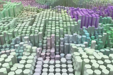 Şekil kompozisyon, blok, geometrik yapısı. Dekoratif, çizimler. Tasarım doku için arka plan. Renkli 3d render.