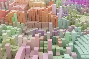 Renkli 3d render. Şekil kompozisyon, tasarım doku veya arka plan için geometrik yapı bloğu.