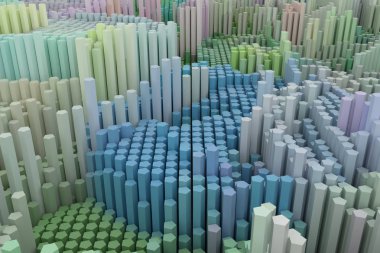Renkli 3d render. Şekil kompozisyon, tasarım doku veya arka plan için geometrik yapı bloğu.