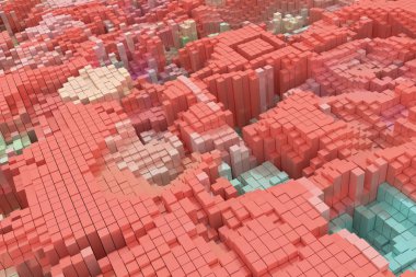 Renkli 3d render. Tasarım ve grafik kaynak için arka plan soyut, geometrik yapısı blok şekil kompozisyon.