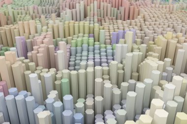 Şekil kompozisyon, tasarım doku veya arka plan için geometrik yapı bloğu. Renkli 3d render.