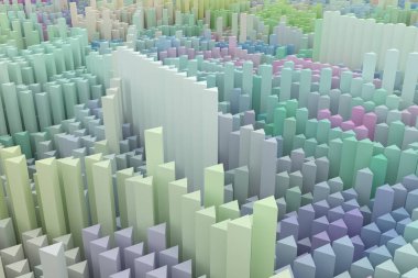 Şekil kompozisyon, tasarım doku veya arka plan için geometrik yapı bloğu. Renkli 3d render.