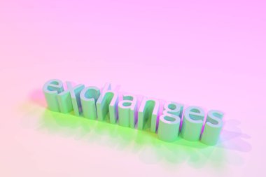 Değişim, 3d render. Anahtar kelimeler, CGI, tipografi. Web sayfası, duvar kağıdı, grafik tasarım, katalog, doku veya arka plan için.