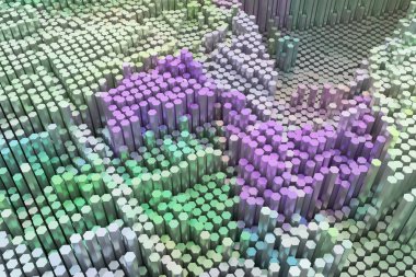 Şekil kompozisyon, tasarım doku veya arka plan için geometrik yapı bloğu. Renkli 3d render.