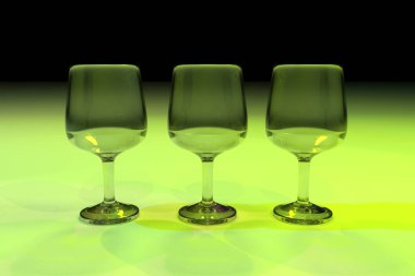 Şeffaf gözlük renkli aydınlatma arka planla. 3D render.