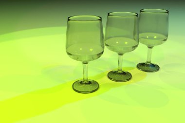 Şeffaf gözlük renkli aydınlatma arka planla. 3D render.