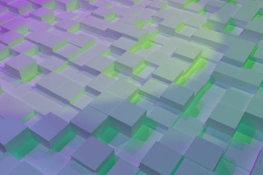 Renkli 3d render. Soyut blok veya küp geometrik yapısı, web sayfası, grafik tasarım, doku, arka plan şekli kompozisyon.