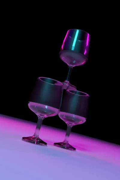 Διαφανή Ποτήρια Χρώμα Φωτισμού Φόντου Rendering — Φωτογραφία Αρχείου