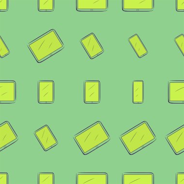 Sorunsuz handphone veya mobilephone soyut, elle çizilmiş doku, zemin veya arka plan. Vektör resim.