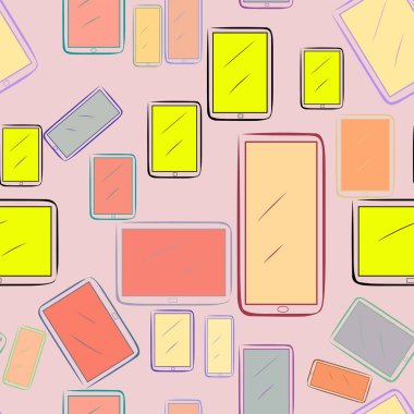 Sorunsuz handphone veya mobilephone illüstrasyonlar arka plan soyut, elle çizilmiş doku. Vektör resim.