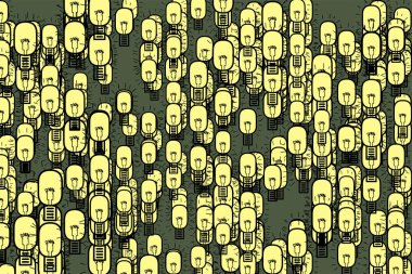 Dekoratif ve el ampul illüstrasyonlar çizilmiş. Tasarım doku ve arka plan için. Vektör resim.