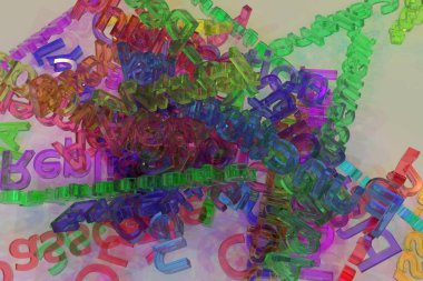 Soyut anahtar kelimeler bulut bilgisayar, ICT, CGI tipografi, web sayfası, grafik tasarım, doku ve arka plan için. 3D render.